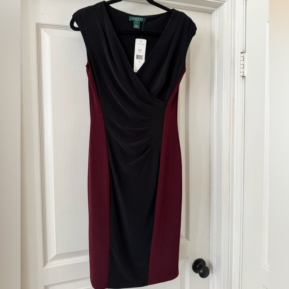 NEW | Lauren x Ralph Lauren | Vintage Ruched V-Neck Sleeveless Dress - Size 4 - Picture 1 of 4